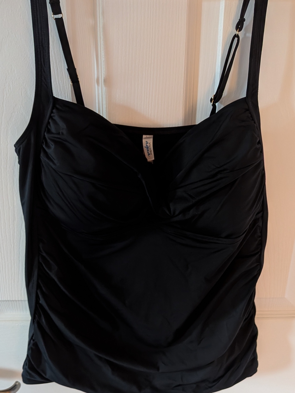 La Vie En Rose Black Ruched Tankini Top with Adjustable Straps